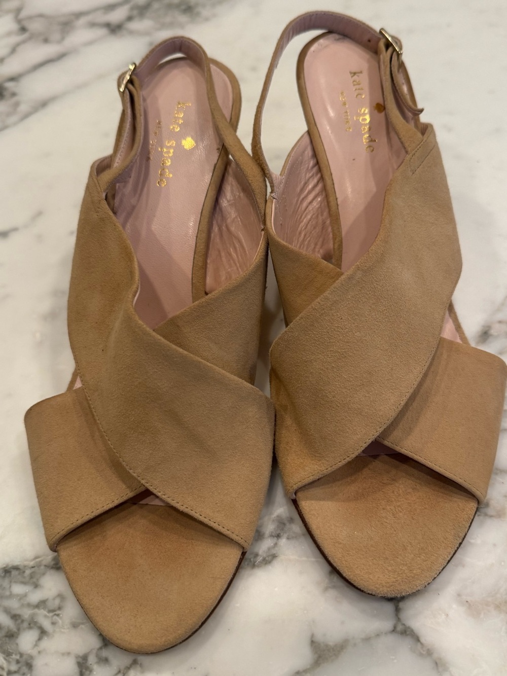 Kate Spade Nude Suede Slingback Heels Size 9B Made in Italy